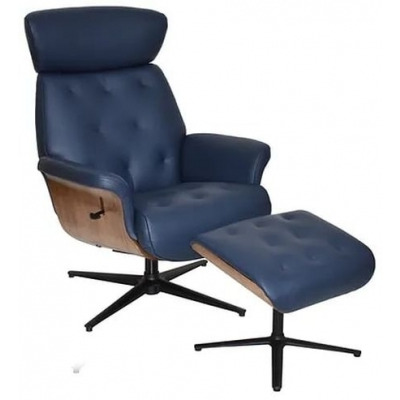GFA Nordic Swivel Recliner Chair with Footstool  - Navy Leather Match - image 1
