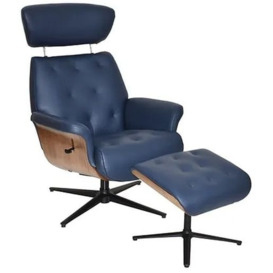 GFA Nordic Swivel Recliner Chair with Footstool  - Navy Leather Match - thumbnail 2