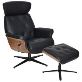 GFA Nordic Swivel Recliner Chair with Footstool - Black Leather Match - thumbnail 1