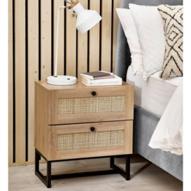 Padstow Wood Effect Rattan 2 Drawer Bedside Cabinet - Comes in Oak and Black Options - thumbnail 3
