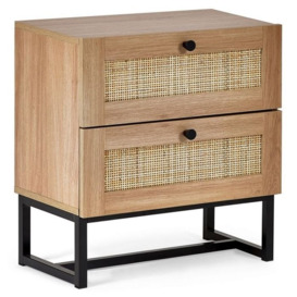 Padstow Wood Effect Rattan 2 Drawer Bedside Cabinet - Comes in Oak and Black Options - thumbnail 2