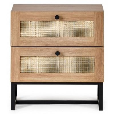 Padstow Wood Effect Rattan 2 Drawer Bedside Cabinet - Comes in Oak and Black Options - image 1