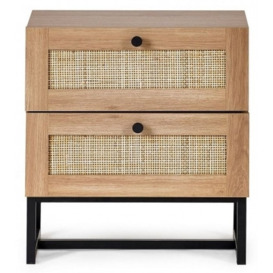 Padstow Wood Effect Rattan 2 Drawer Bedside Cabinet - Comes in Oak and Black Options - thumbnail 1