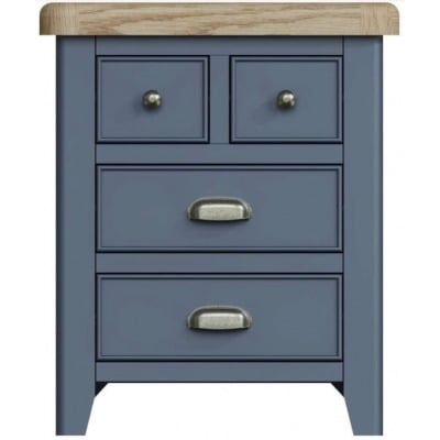 Ringwood Blue Painted 3 Drawer Extra Large Bedside Cabinet - Oak Top - image 1