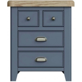 Ringwood Blue Painted 3 Drawer Extra Large Bedside Cabinet - Oak Top