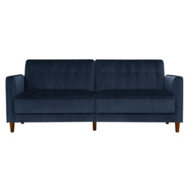 Pin Tufted Transitional Futon Velvet Fabric 2 Seater Sofa Bed