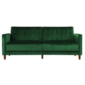Alphason Pin Tufted Transitional Futon Green Velvet Fabric 2 Seater Sofa Bed - thumbnail 1