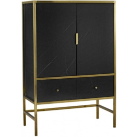 Monaco Black Faux Marble and Gold Wine Cocktail Cabinet
