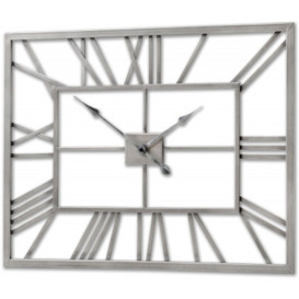 Hill Interiors Silver Rectangular Skeleton Wall Clock