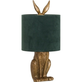 Hill Interiors Antique Gold Hare Table Lamp with Green Velvet Shade