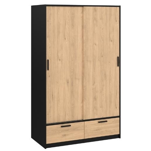 Line Wardrobe with 2 Door 2 Drawer in Black and Jackson Hickory Oak - image 1