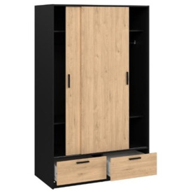 Line Wardrobe with 2 Door 2 Drawer in Black and Jackson Hickory Oak - thumbnail 2