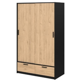 Line Wardrobe with 2 Door 2 Drawer in Black and Jackson Hickory Oak - thumbnail 3