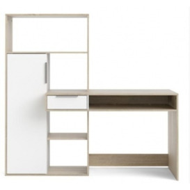 Function Plus Desk Multi-Functional Desk with Drawer and 1 Door in White and Oak