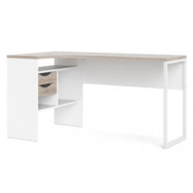 Function Plus White Corner Desk 2 Drawer