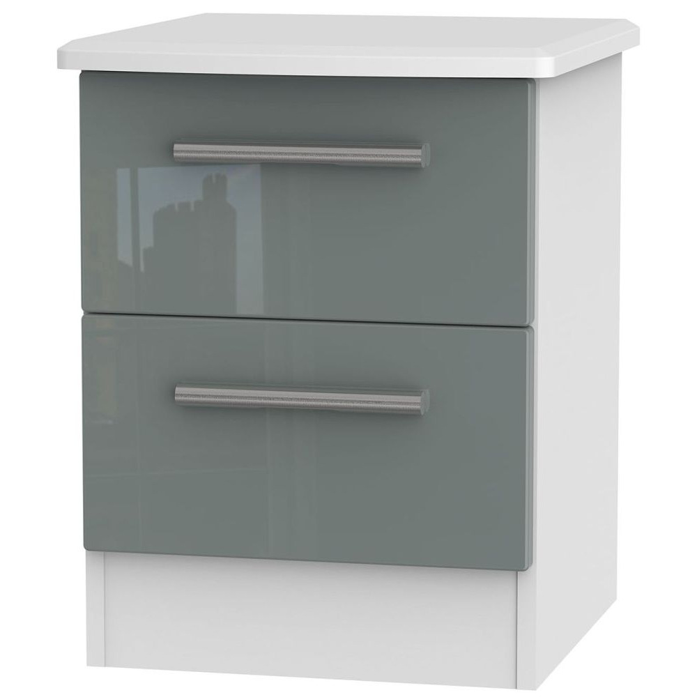 Knightsbridge 2 Drawer Bedside Cabinet - High Gloss Grey and White