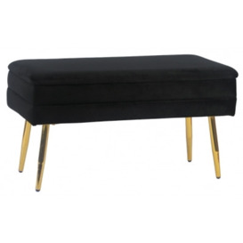 Black Velvet Storage Bench with Gold Legs