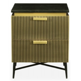 Glam Flute Gold 2 Drawer Bedside Cabinet with Black Marble Top - thumbnail 1