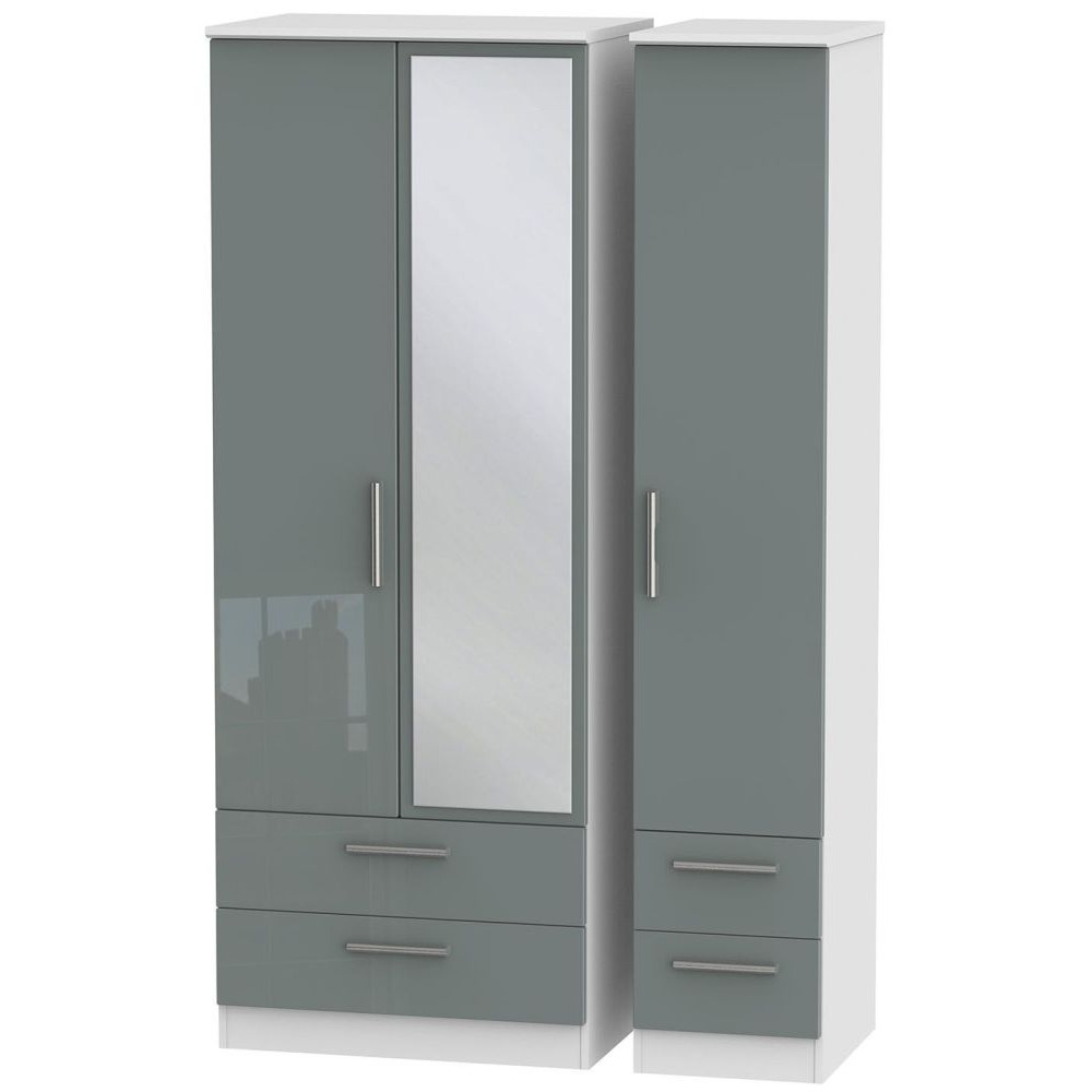Knightsbridge 3 Door 4 Drawer Tall Combi Wardrobe - High Gloss Grey and White