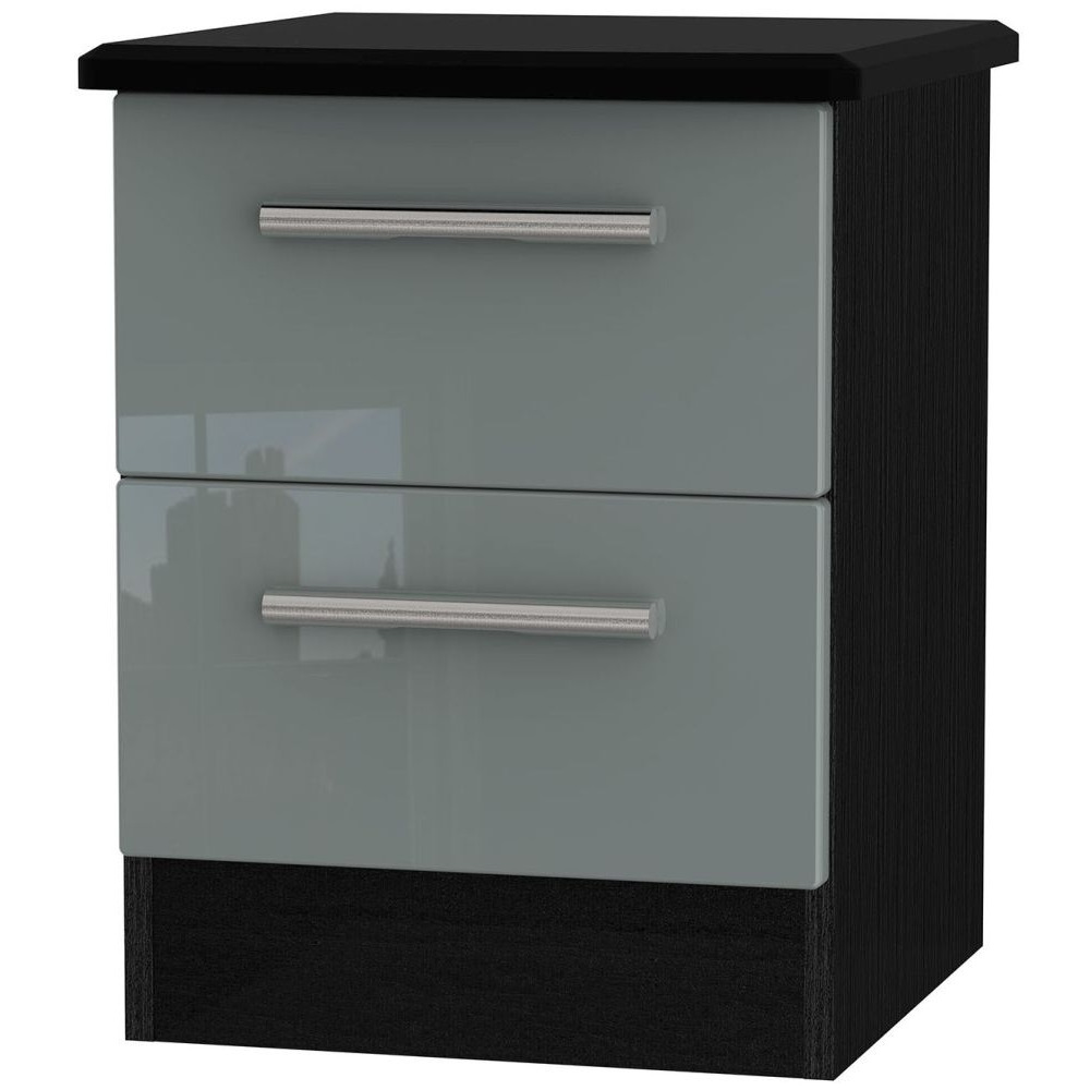 Knightsbridge 2 Drawer Bedside Cabinet - High Gloss Grey and Black