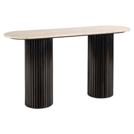 Hampton Travertine Marble and Black Fluted Ribbed Console Table - thumbnail 2