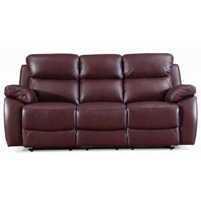 Rivoli Burgundy Leather 3 Seater Recliner Sofa - image 1