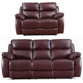 Rivoli Burgundy Leather 3+2 Seater Recliner Sofa Set