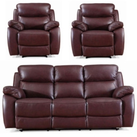 Rivoli Burgundy Leather 3+1+1 Recliner Sofa Set