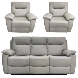 Lucia Pearl Grey Leather 3+1+1 Recliner Sofa Set