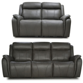 Marco Pewter Leather Upholstered Recliner 3+2 Seater Sofa Set