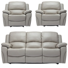 Sienna Pearl Grey Leather 3+1+1 Recliner Sofa Set