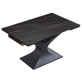 Arctic Black Ceramic with Gold Pattern 4 Seater Extending Dining Table with Black Pedestal Base - thumbnail 2