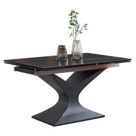 Arctic Black Ceramic with Gold Pattern 4 Seater Extending Dining Table with Black Pedestal Base - thumbnail 1