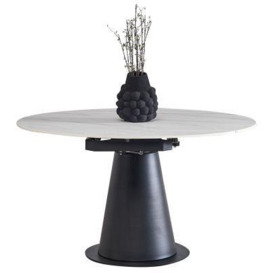 Carrara White Sintered Stone Top 135cm Dia Drop Leaf Round Dining Table with Black Pedestal Base - 4 Seater - thumbnail 1