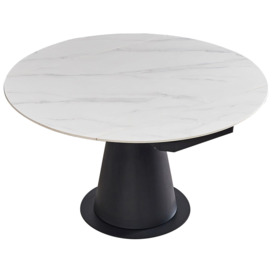Carrara White Sintered Stone Top 135cm Dia Drop Leaf Round Dining Table with Black Pedestal Base - 4 Seater - thumbnail 2