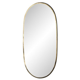 Retro Gold Brass Oval Wall Mirror - 41cm x 91cm