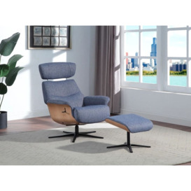 GFA Boden Swivel Recliner Chair with Footstool - Denim Blue Fabric - thumbnail 2