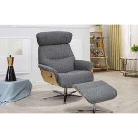 GFA Boden Swivel Recliner Chair with Footstool - Grey Fabric - thumbnail 2