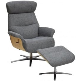 GFA Boden Swivel Recliner Chair with Footstool - Grey Fabric - thumbnail 1