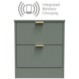 Nashville Reed Green 2 Drawer Bedside Cabinet with Integrated Wireless Charging