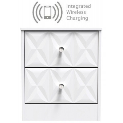 San Jose Matt White 2 Drawer Bedside Cabinet with Integrated Wireless Charging - image 1