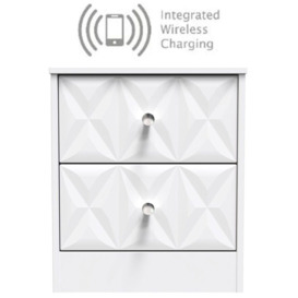 San Jose Matt White 2 Drawer Bedside Cabinet with Integrated Wireless Charging