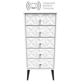 Pixel Matt White 5 Drawer Tall Chest with Integrated Wireless Charging - thumbnail 1