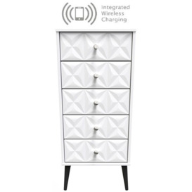 Pixel Matt White 5 Drawer Tall Chest with Integrated Wireless Charging