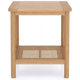 Henley Oak and Rattan Side Table with Bottom Shelf
