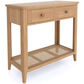 Henley Oak and Rattan Console Table, 2 Drawers with Bottom Shelf - thumbnail 3