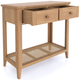 Henley Oak and Rattan Console Table, 2 Drawers with Bottom Shelf - thumbnail 2