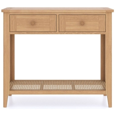 Henley Oak and Rattan Console Table, 2 Drawers with Bottom Shelf - image 1