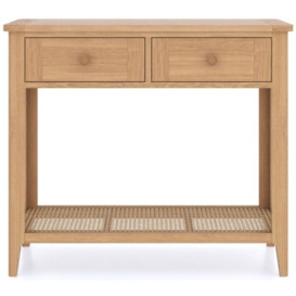 Henley Oak and Rattan Console Table, 2 Drawers with Bottom Shelf - thumbnail 1