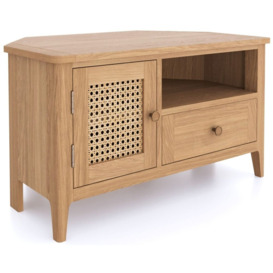 Henley Oak and Rattan Corner TV Unit, 90cm W with Storage for Television Upto 32in Plasma - thumbnail 3